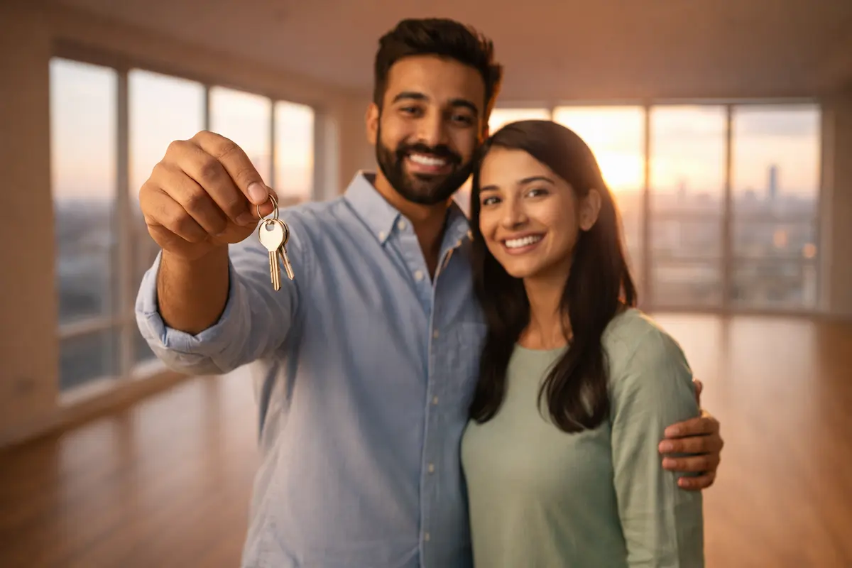 Happy family with new home